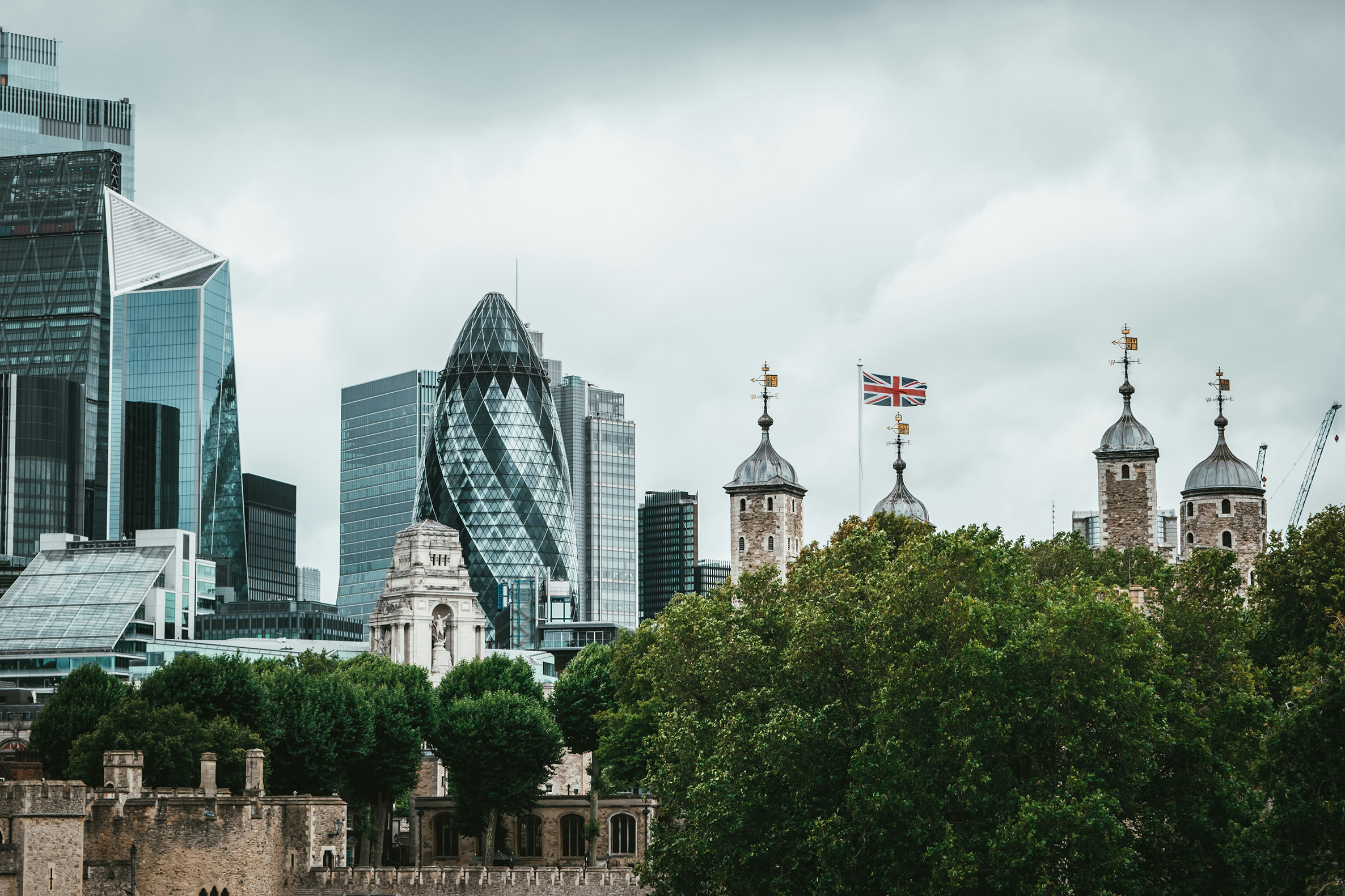 The City of London skyline behind the Tower of London